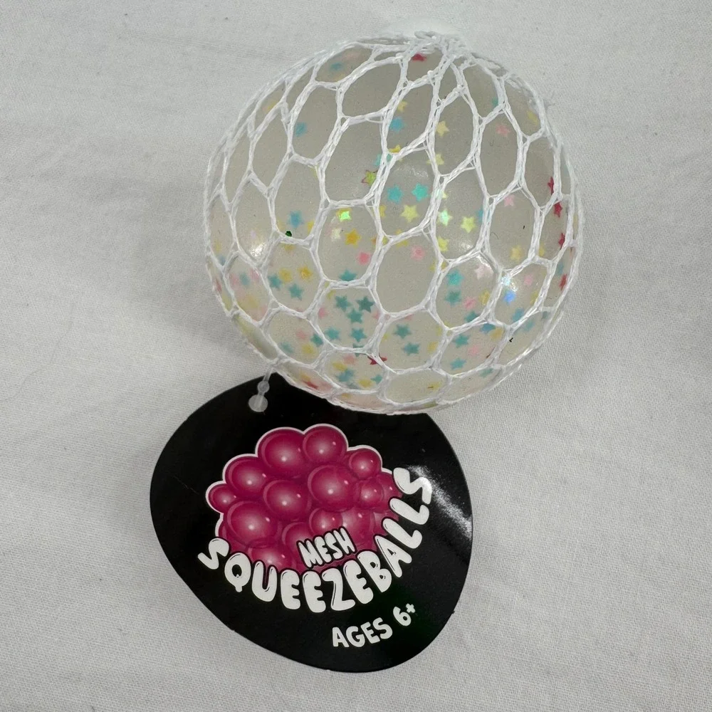 (2) Mesh Squeezeballs Fidget Set Stress Relief Sensory Toys Squish Glitter Stars